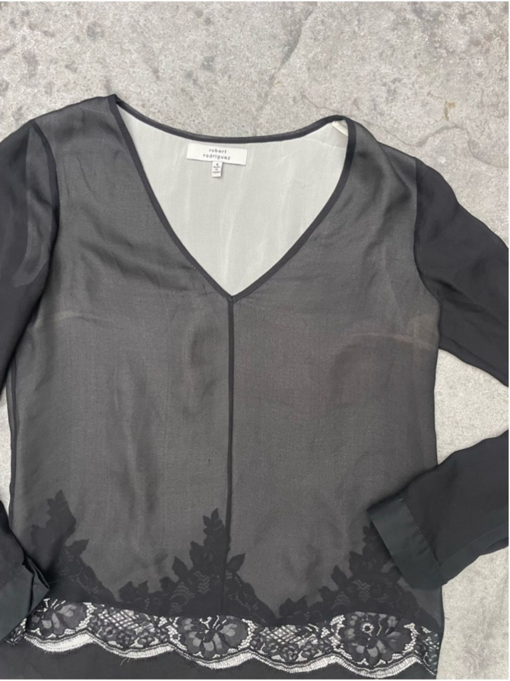 Robert Rodriguez Silk Layered Blouse Black Ivory Double Layer Lace Hem - Picture 5 of 7